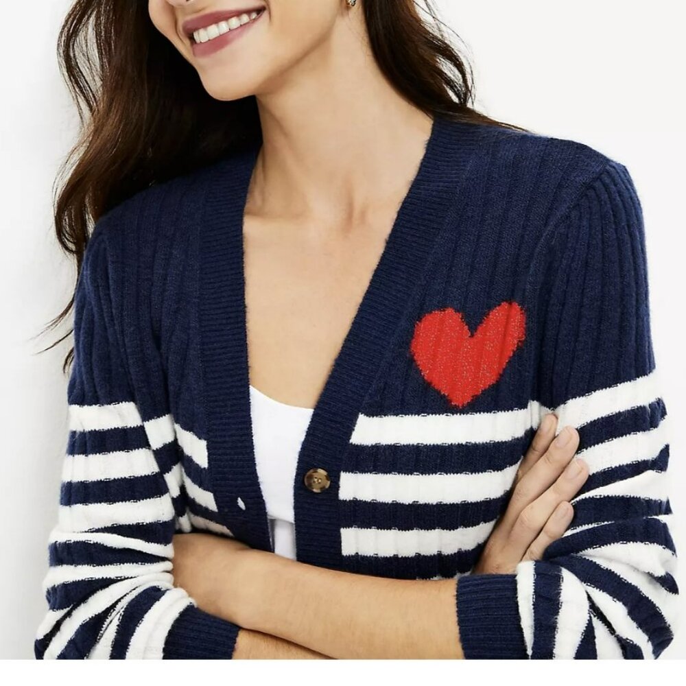Heart Puff Sleeve V-Neck Cardigan Loft - Picture 5 of 8